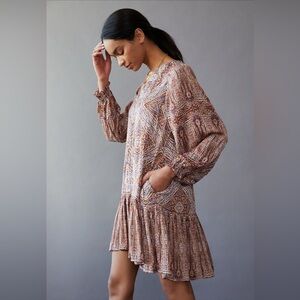 Anthropologie‎ Sabia Flounced Tunic Dress Bohemian Patterned Dress Size S Petite